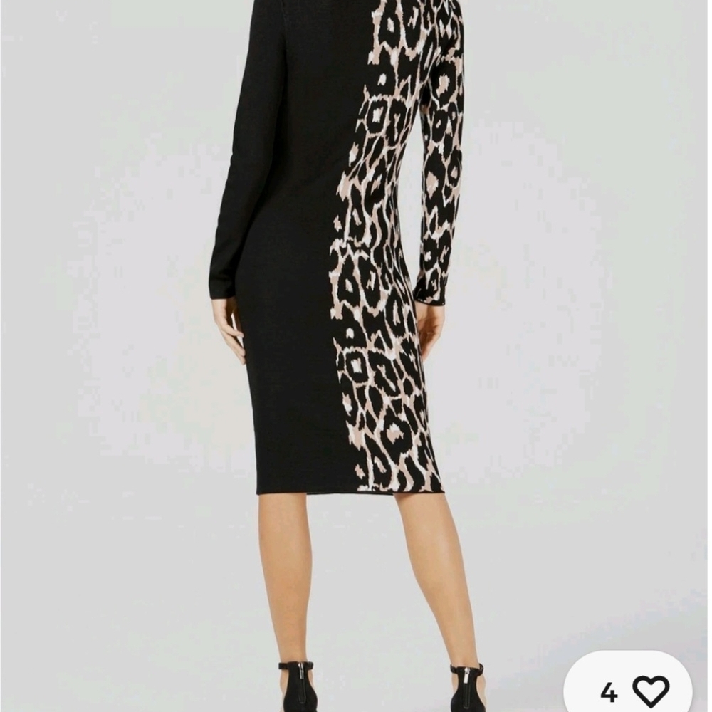 Bar III Black and Animal Print Long Sleeve Dress SIZE: Large - Picture 2 of 7